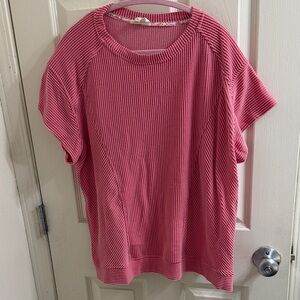 Umgee Pink Ribbed Short Sleeve Top